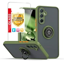 TJS for Samsung Galaxy A54 5G Phone Case, with Tempered Glass Screen Protector, 360 Degrees Rotating Metal Ring Magnetic Support Kickstand Cover for Galaxy A54 5G (Green)