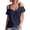 H342 Navy, variant on Womens Top V Neck Short Sleeve Cold Shoulder Blouse Solid Summer With Ruffle Trim Casual Dailywear Ladies Shirts Size 2Xl Red
