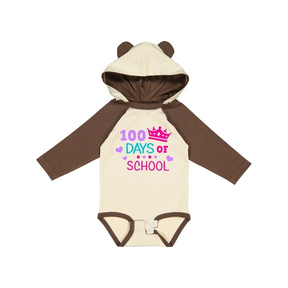Inktastic 100 Days of School in Pink and Purple with Crown Girls Long Sleeve Baby Bodysuit