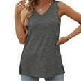thumbnail image 4 of Tank Tops for Women Plus Size under $5 Sleeveless V-neck Slim Fitted Solid Color Hem Split Casual Tank Gray 2XL, 4 of 6