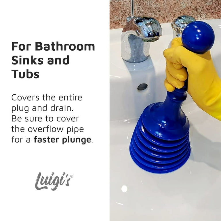 Luigi's Heavy Duty Plunger & Sink Declogger Clogged Drain Cleaning Tools,  Small Blue