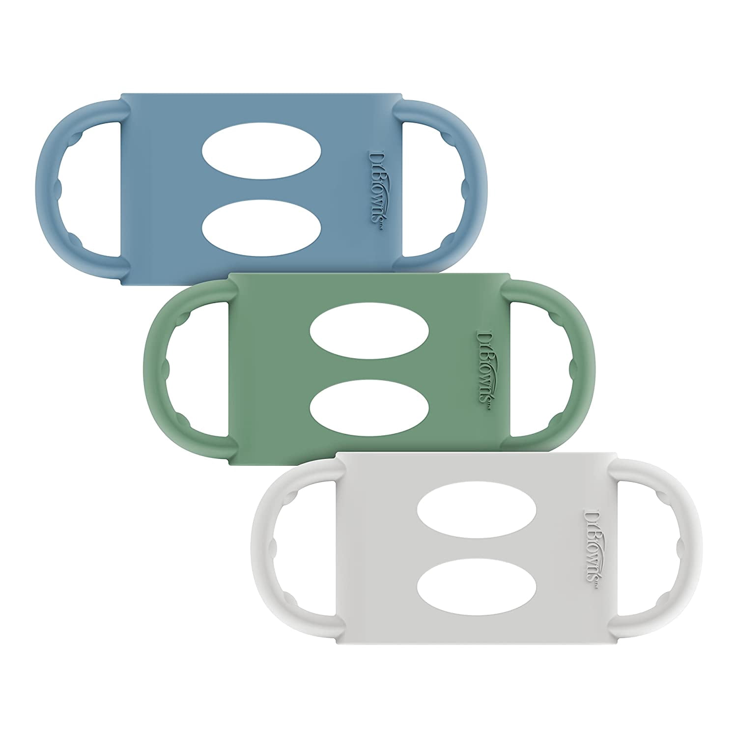 Dr. Brown's Wide-neck Baby Bottle Handles, 100% Silicone, Blue/Green/Gray, 3-Pack