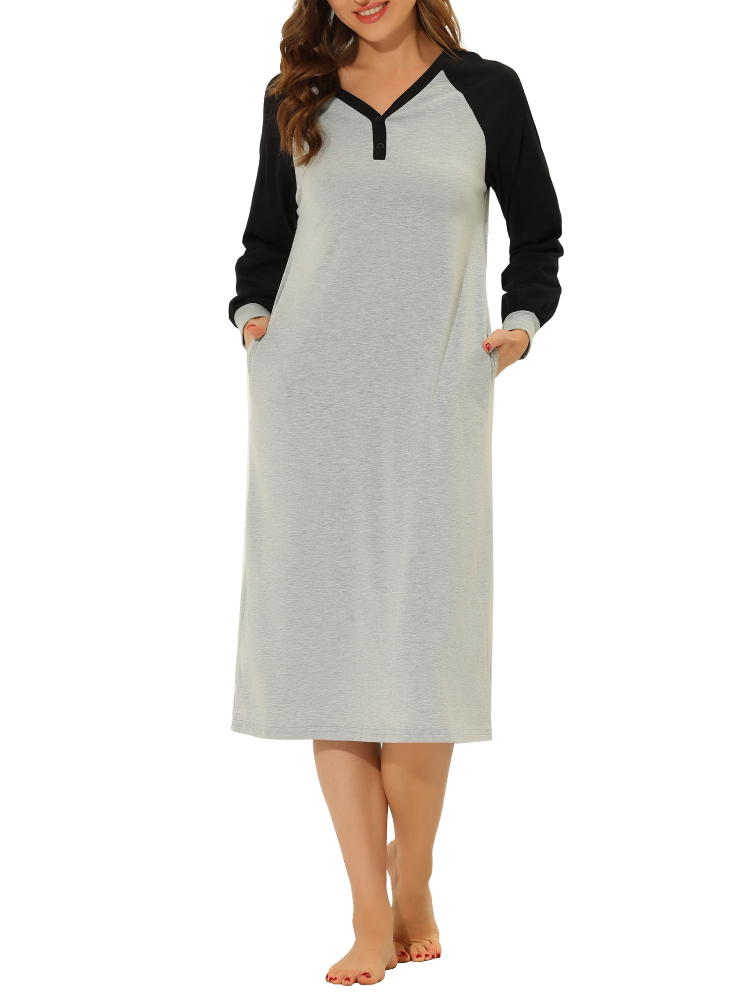 Unique Bargains Women's Pajamas Nightshirt Button Up Dress Lounge Nightgown