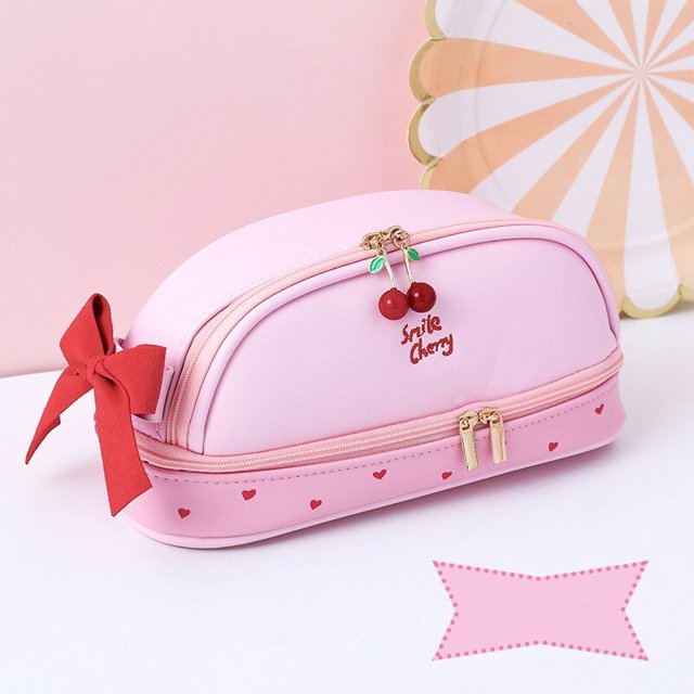 Estuche de lápices bonito de PU de cereza, bolsa de almacenamiento de papelería escolar, bolsa de cosméticos de cuero, estuche grande para bolígrafos, regalos para niñas, estuche para bolígrafos, estu hola suerte unisex