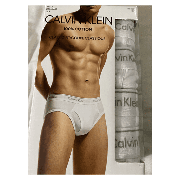 Calvin Klein Men's Underwear Classic Fit 4-Pack Cotton Hip Briefs, White, Sm