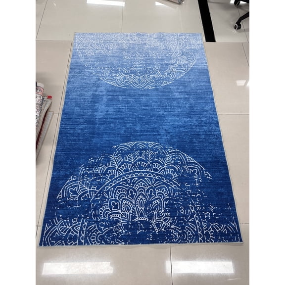 RONSHIN Area Rugs Washable Carpets Pearl Velvet 350Gsm Velvet (Total 1150Gsm) Pearl Velvet Cotton Tpr Washed Folding Backing Carpet-Alex blue 9*12ft