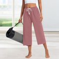 thumbnail image 5 of Wide Leg Cropped Pants for Women Casual Travel Work Sweatpants Loose Fit Summer Trousers with Drawstring Waist and Pockets, 5 of 5