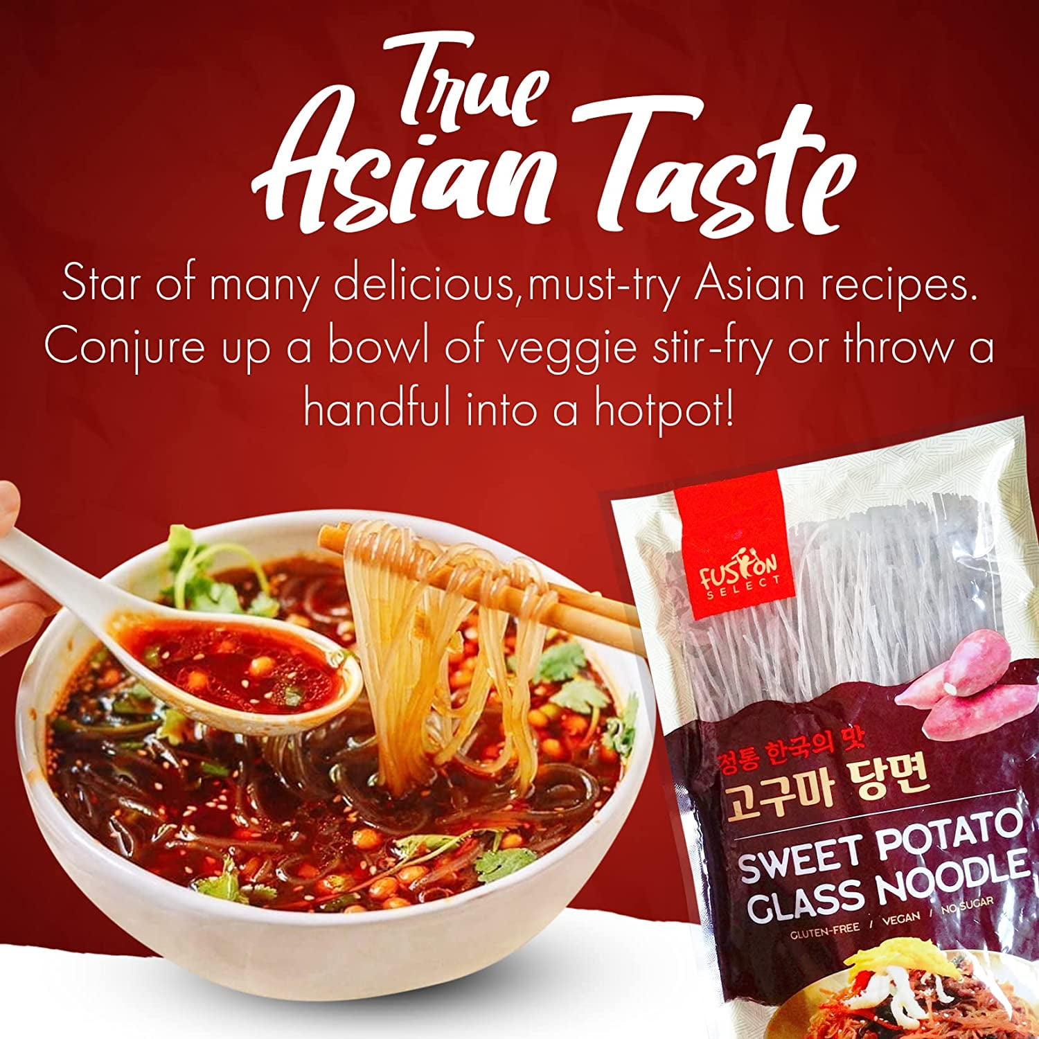 Sweet Potato Glass Noodles - Zero-Fat, Low-Calorie, No-Sodium Diet-Friendly, Gluten-Free, Vegan, Stir-Fry, Dumplings, Hot Pot - For Chinese, Korean Recipes - 7.05oz