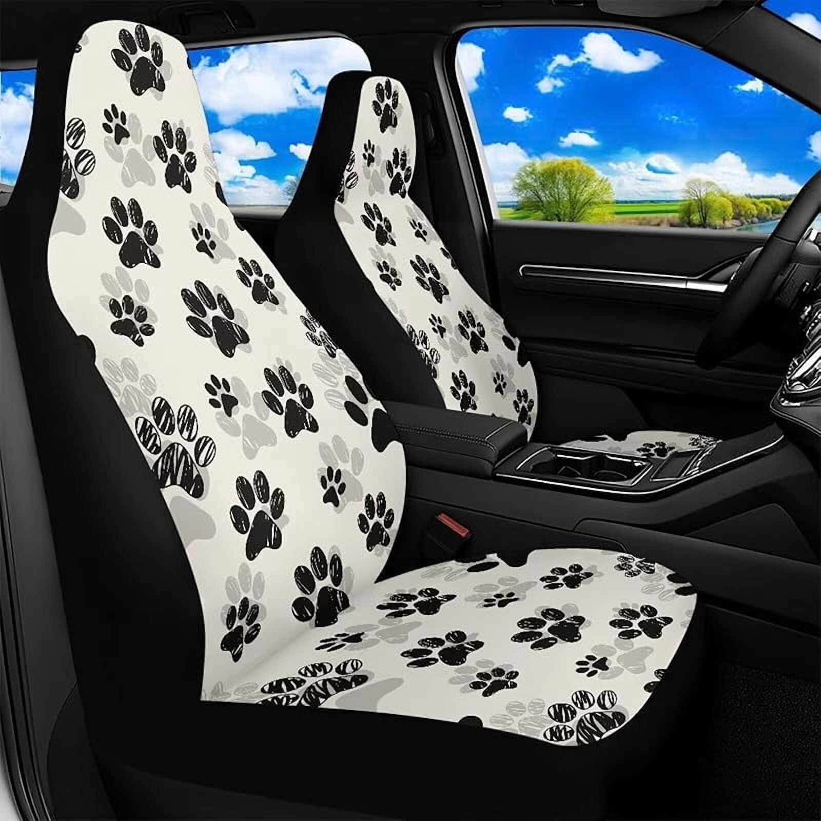 Waterproof Car Front Seat Cover Set Black Dog Paw Print Bucket Seat Covers Anti-Slip Premium Polyester Seat Covers for Cars,Trucks,SUVs,2PCS,Airbag Compatible