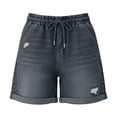 thumbnail image 7 of Pull On Elastic Jean Shorts for Women High Waisted Baggy Casual Denim Jorts Trendy Drawstring Summer Shorts 2" 3" 4" Inseam Navy XL, 7 of 7