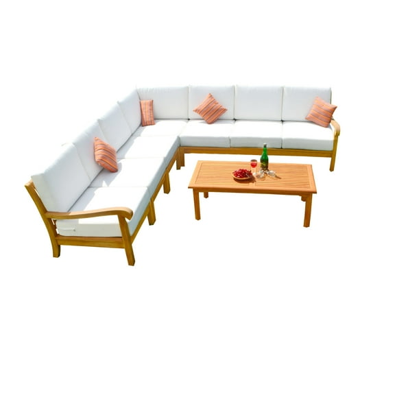 Napa Sectional 8 Pc Sofa Set: 2 Sofas(Left & Right), Corner Piece, 4 Lounge Chairs & Coffee Table With Cushions in Sunbrela Fabric #5404 Canvas Natural