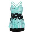 thumbnail image 4 of LEBONYARD Trendy Women's Two-Piece Swimsuit for Beach Fun,Ladies Fashion Multicolor Leaf Print Black Cutout Pants Sling Women's Split Swimsuit Blue M, 4 of 6