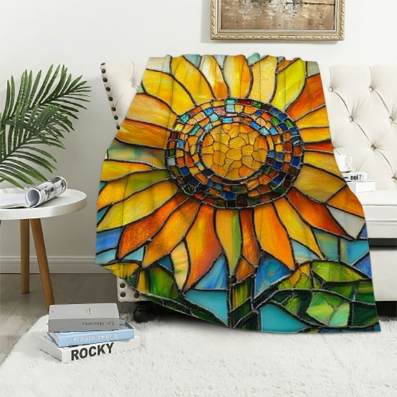 SHERONV Sunflower Blanket for Mom Women Girls, Flannel Sunflower Blankets Gifts, Stained Glass Sunflower Throw Blanket for Sofa Couch Bed Living Room Soft Warm Cozy Sunflower Decor  40x50in