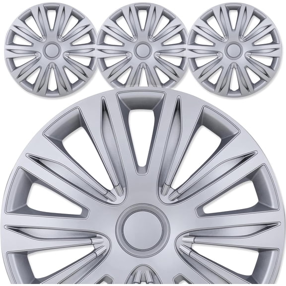15 inch Universal Wheel Rim Covers for Caps for Car,Pickup Truck,SUV, Snap On Silver Lacquer ABS PC Material Hubcaps(4 Pack)