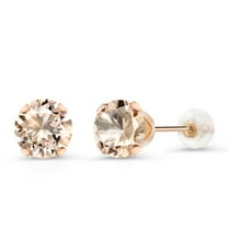 Gem Stone King 1.20 Ct Round 6mm Peach Morganite 10K Rose Gold Stud Earrings for Women Men