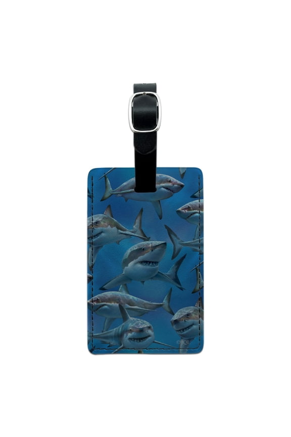 Great White Sharks Ocean Diving Pattern Rectangle Leather Luggage Card Suitcase Carry-On ID Tag