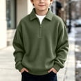 thumbnail image 3 of DJDLJWCJ Big Boys Lapel Sweatshirt Half Zip Long Sleeve polo Shirt Solid Color Loose Fit Pullover Tops Army Green Size 9, 3 of 10