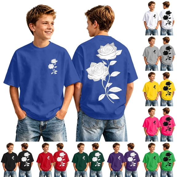 Tisuna Boys Summer T Shirts Kids Short Sleeve Crew Neck Floral Tops Regular Fit Street Daily Wear Tees For Toddler And Tweens 2-13 Years