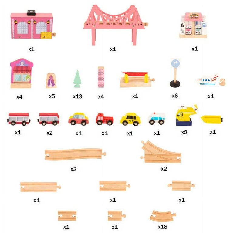 Hey! Play! Wooden Train Set & Table for Kids - Complete buy Set with 75 Pieces