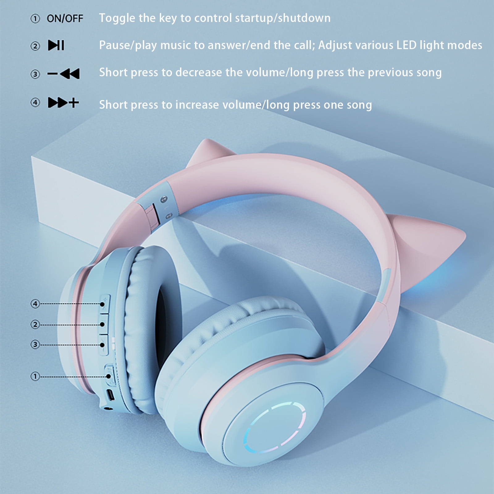 Wireless Bluetooth On-Ear Headphones, ios & Android Compatible, Up to 50 Hours of Battery Life,Blue