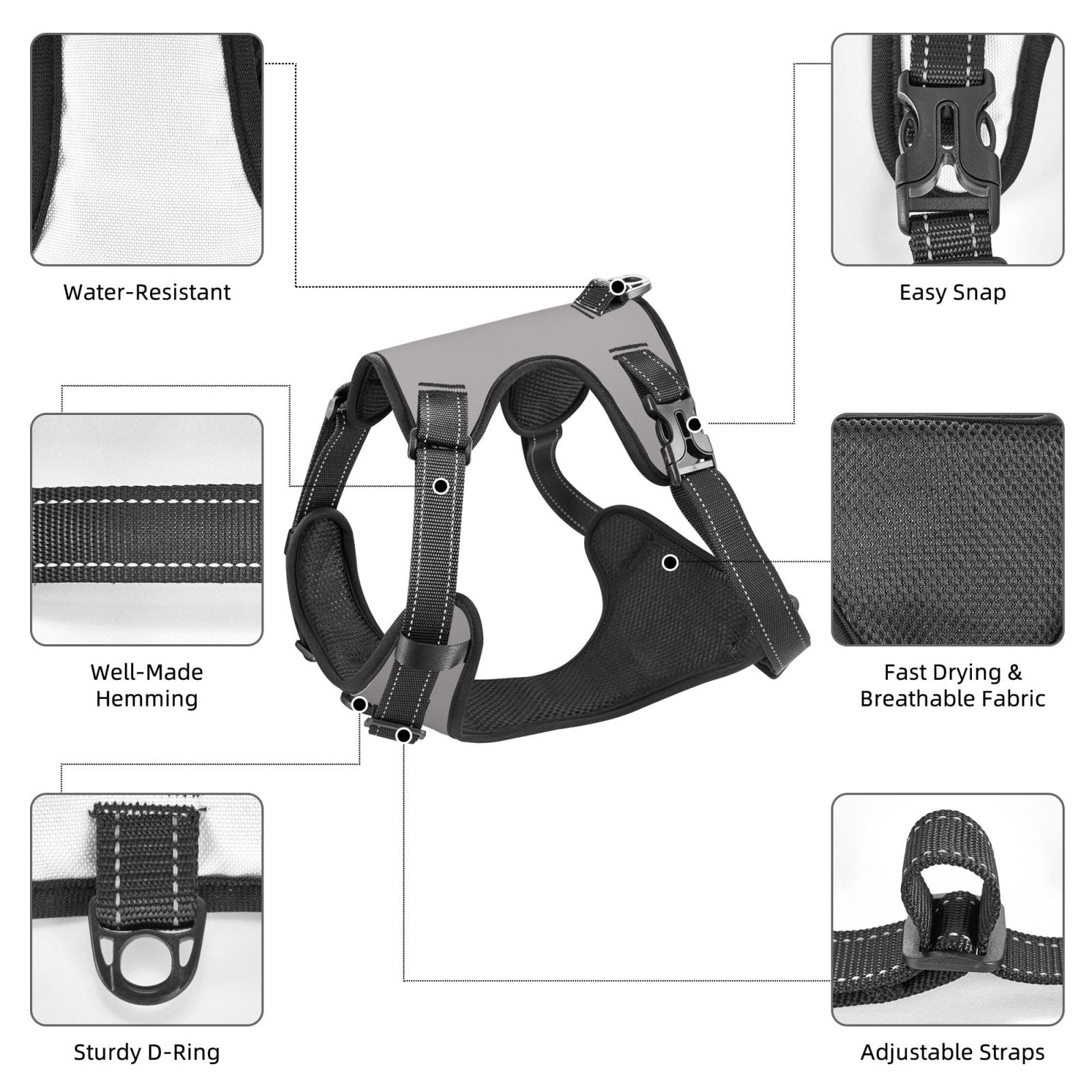 Kdxio Gary Print No Pull Dog Harness Adjustable Reflective Oxford Easy Control Medium Large Dog Harness For Training And Everyday-Medium
