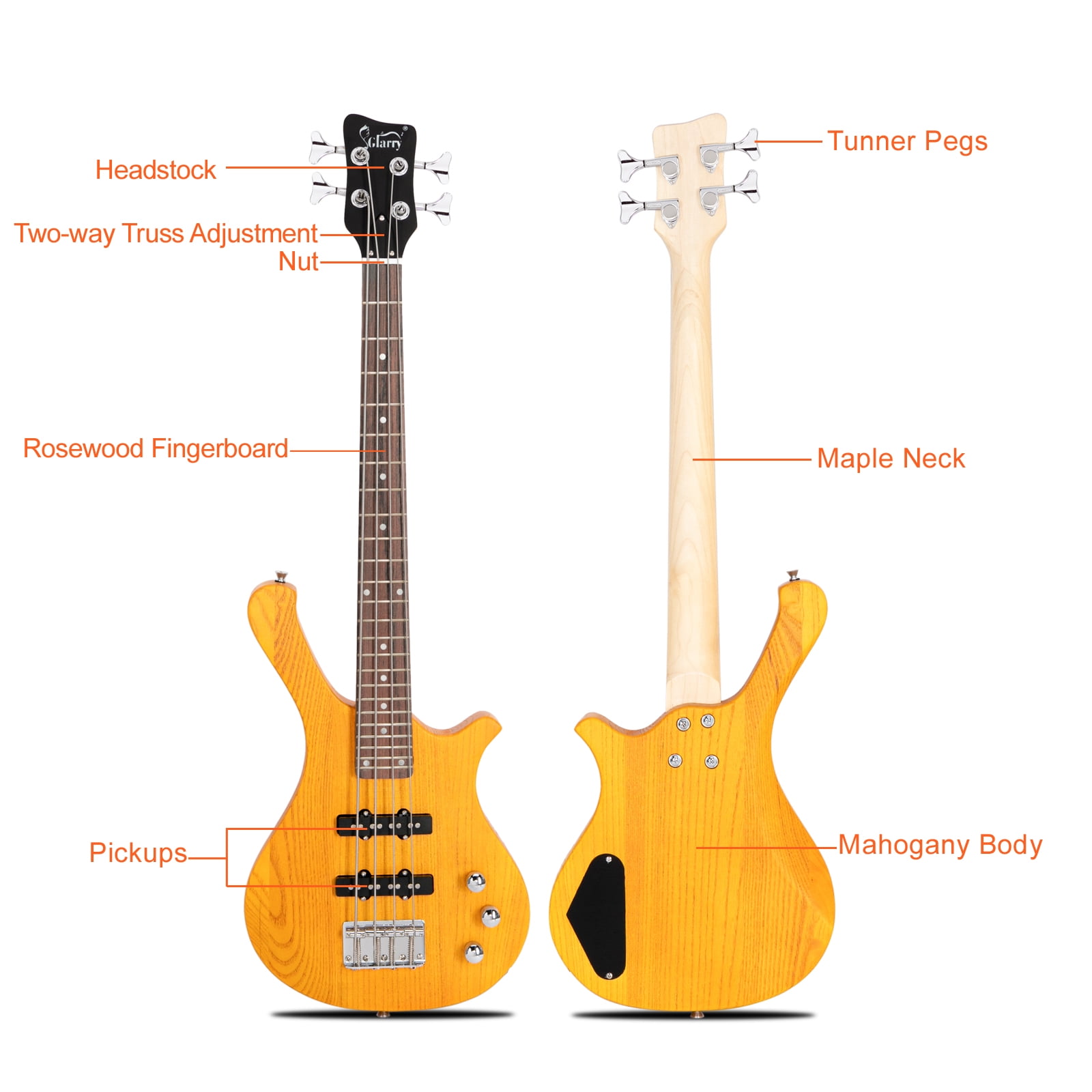 Glarry 36in Electric Bass Guitar, 4 String Electric Bass Guitar Kit for Kids, Boy and Girl, Yellow