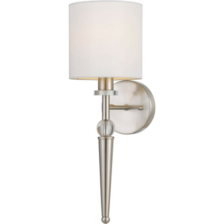 

Hanover Harper Wall Sconce w/ Crystal Accents | Satin Chrome Finish w/ Round Ivory Shade | Wall Light Fixture for Bedroom Living Room Hallway Entryway | 1 Light | Hardwire