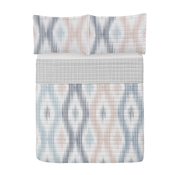 Contemporary Reversible Bedspread Set, Sketchy Hand Drawn Abstract Chain Like Design Pastel Colored Geometric, Pillow Shams & Comforter Microfiber Bedding Set, 3 Sizes, Pale Seafoam, by Ambesonne