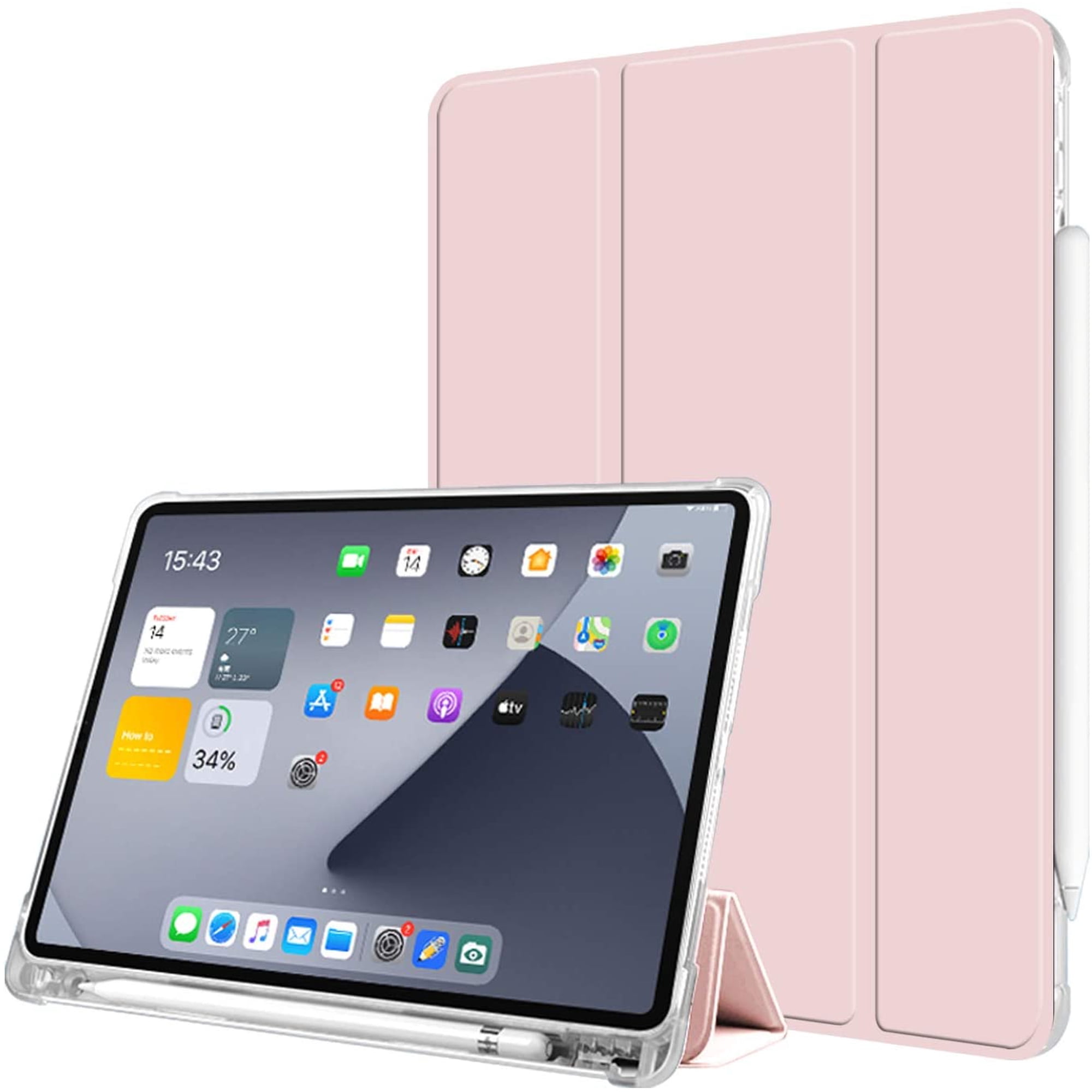 Mazepoly Case iPad Air 4 2020 10.9 Inch 4th Generation Case, Ultra Slim Trifold Stand Auto Sleep/Wake Soft TPU Shockproof Case with Pencil Holder, Pink