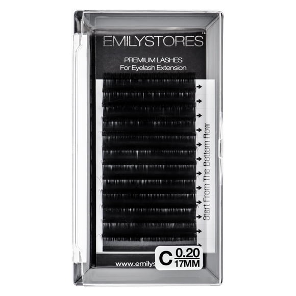 Extensiones de pestañas EMILYSTORES 0,20 mm de grosor C rizo 17 mm de longitud Pestañas de volumen individual de aspecto natural para extensiones de pestañas (0,20 C 17 mm)