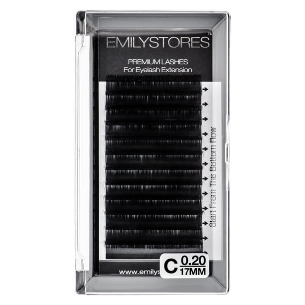 Extensiones de pestañas EMILYSTORES 0,20 mm de grosor C rizo 17 mm de longitud Pestañas de volumen individual de aspecto natural para extensiones de pestañas (0,20 C 17 mm)