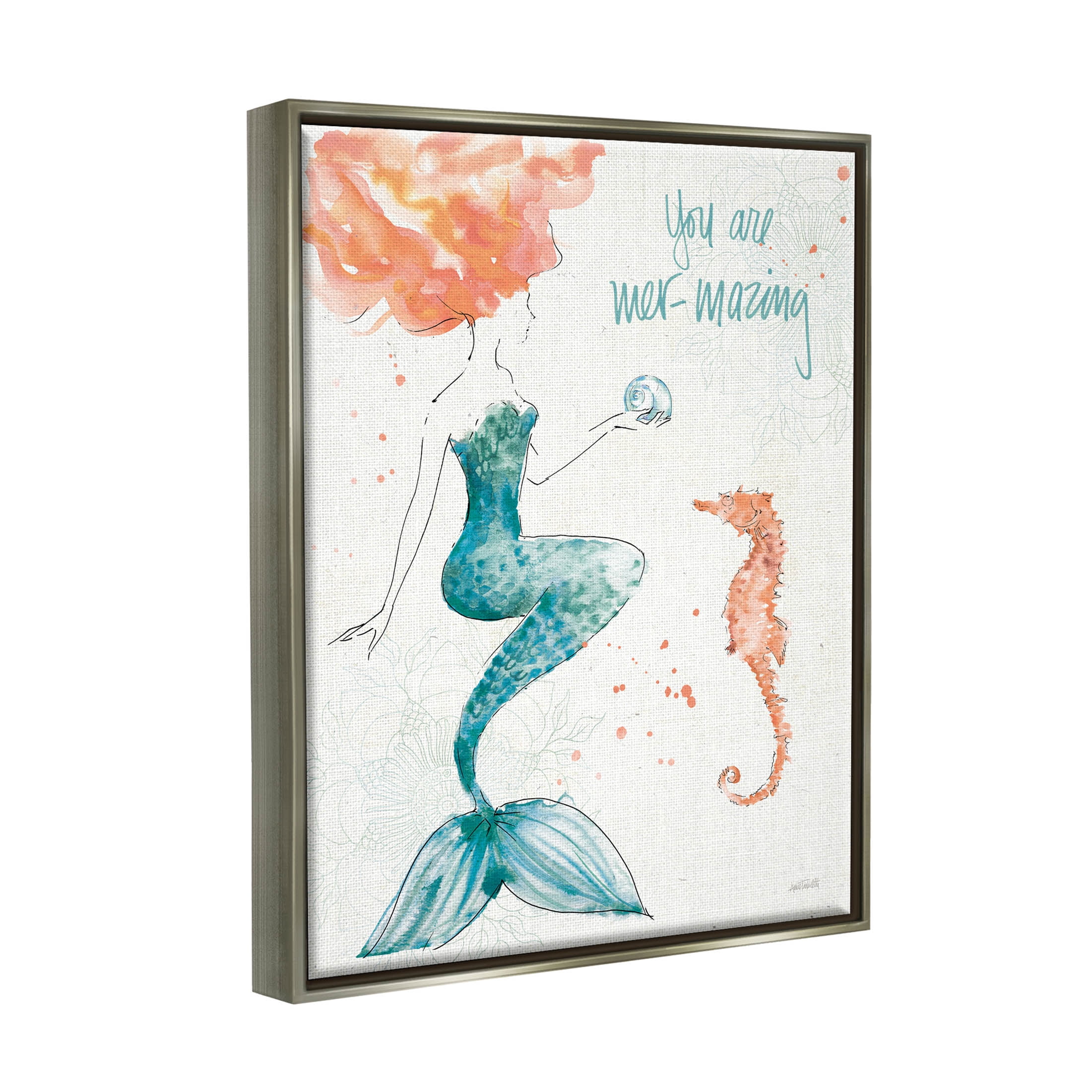 Stupell Industries Mer-Mazing Uplifting Mermaid Phrase Graphic Art Luster Gray Floating Framed Canvas Print Wall Art, Design by Anne Tavoletti