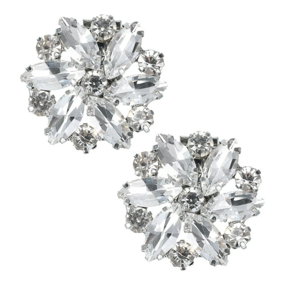 Uxcell 2pcs Rhinestone Shoe Clips Shoes Flower-shaped Decoration Accessories for Women, Silver Tone