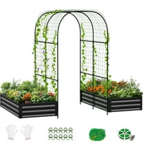 Slsy 3 in 1 Galvanized Raised Garden Bed with 85in Tall Arch Trellis for Climbing Vegetables Flowers Herbs, Metal Raised Garden Bed Kit with Trellis, Plant Ties, Climbing Supporting Netting
