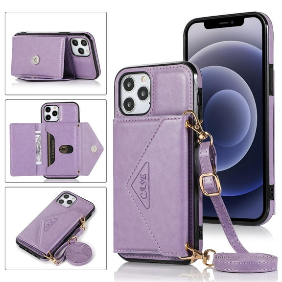 PU Leather Crossbody Phone Case for iPhone 15 Pro Max with Removable Shoulder Strap and Card Holder Wallet