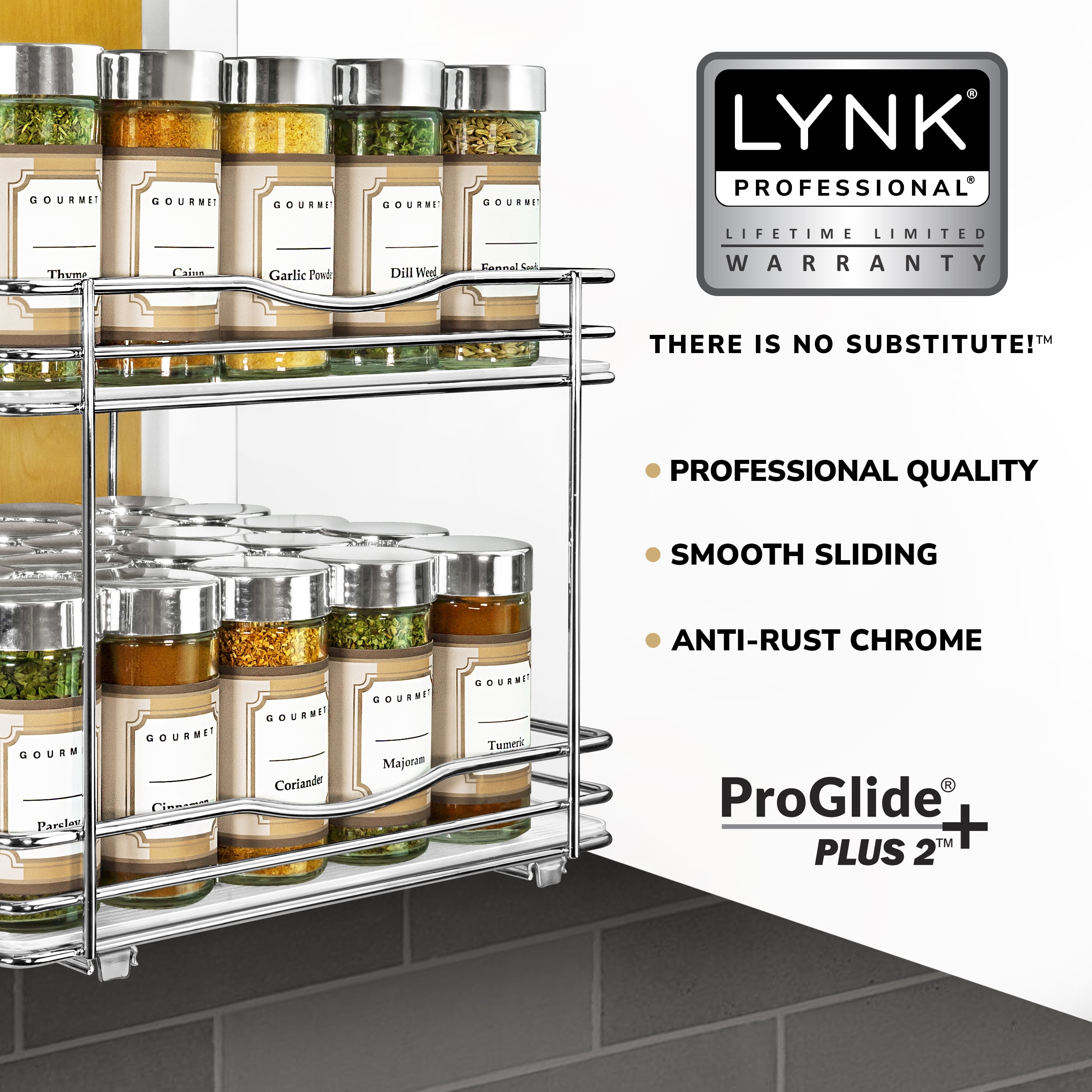 Lynk Professional Slide Out Vertical 6.25 Double Metal/wood Spice Rack  Silver : Target