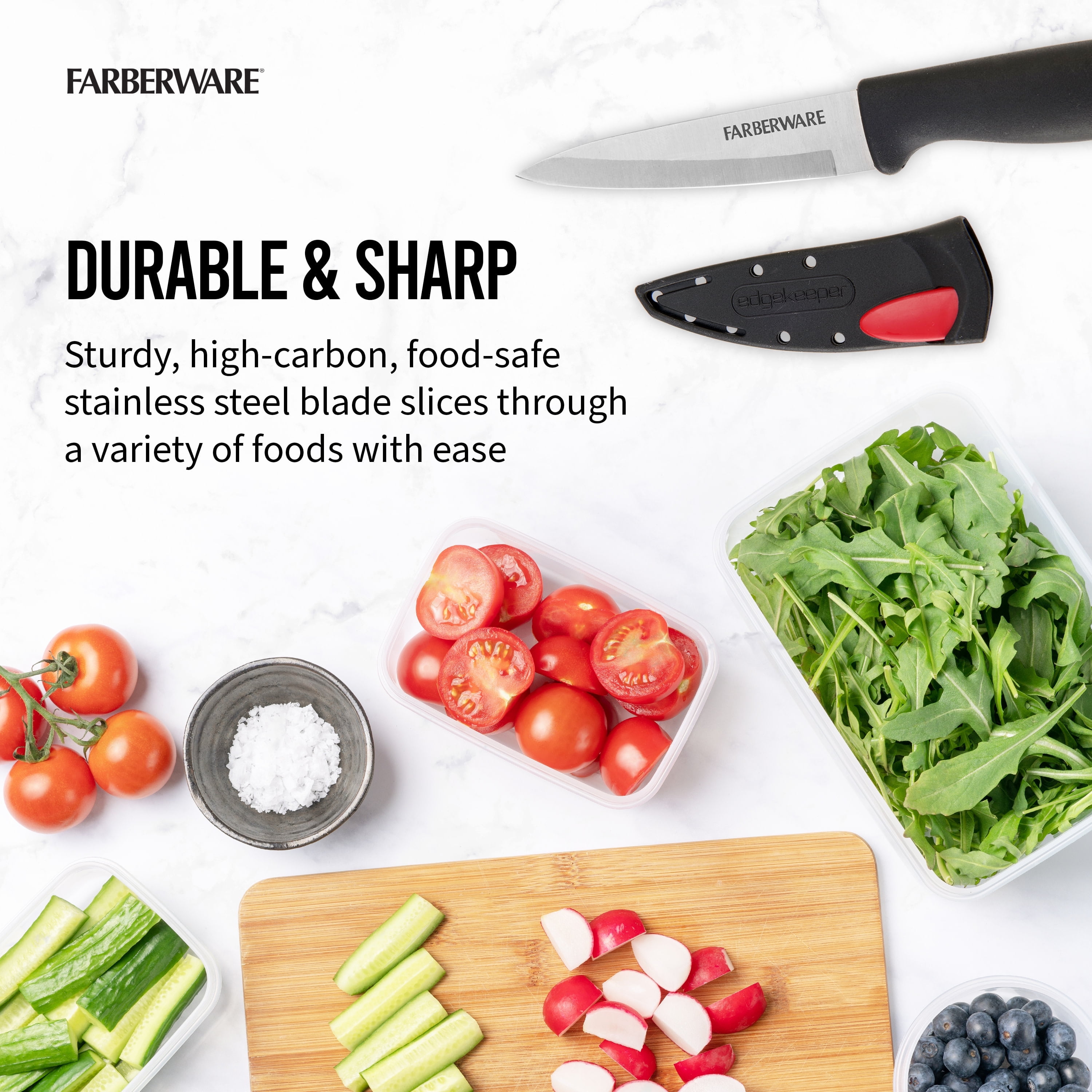 (2 pack) Farberware Edgekeeper 3.5 in Paring Knife with Black Self-Sharpening Sleeve and Handle