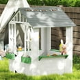 thumbnail image 6 of Outsunny Kids Wooden Playhouse, Outdoor Garden Games Cottage with Flowers Pot Holder, Working Door, Windows, 47" x 38" x 54", White, 6 of 9