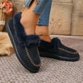 thumbnail image 4 of Loafers for Women Plush Warm Winter Casual Flat Shoes Suede Round Toe Comfortable Thick Soft Sole Walking Shoes Navy Size 9, 4 of 6