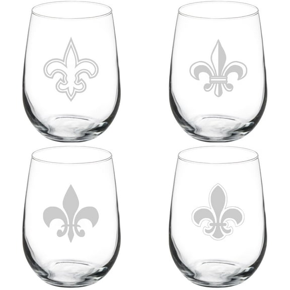 Set of 4 Wine Glass Gift Fleur De Lis Collection (17 oz Stemless)