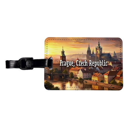Prague, Czech Republic Travel City Country Stamp Faux Leather Travel Luggage Tag