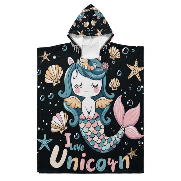 Kid Hooded Beach Towel Bath Poncho Towels Soft Absorbent Quick Dry for Boy Girl Cute Unicorn Mermaid S