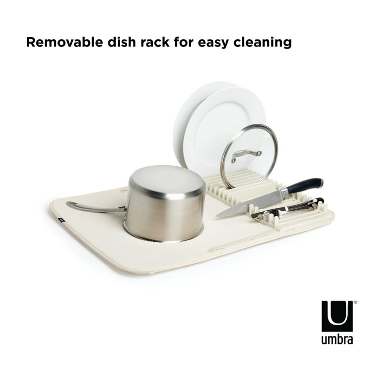 Umbra 330720-354 UDRY Rack and Microfiber Dish Drying Mat-Space-Saving  Lightweight Design Folds Up for Easy Storage, Standard, Linen
