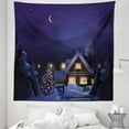 thumbnail image 1 of Christmas Tapestry, Winter Scenery with Designed House and Tree at Night Family Themed Concept Art, Fabric Wall Hanging Decor for Bedroom Living Room Dorm, 5 Sizes, Purple Blue, by Ambesonne, 1 of 1