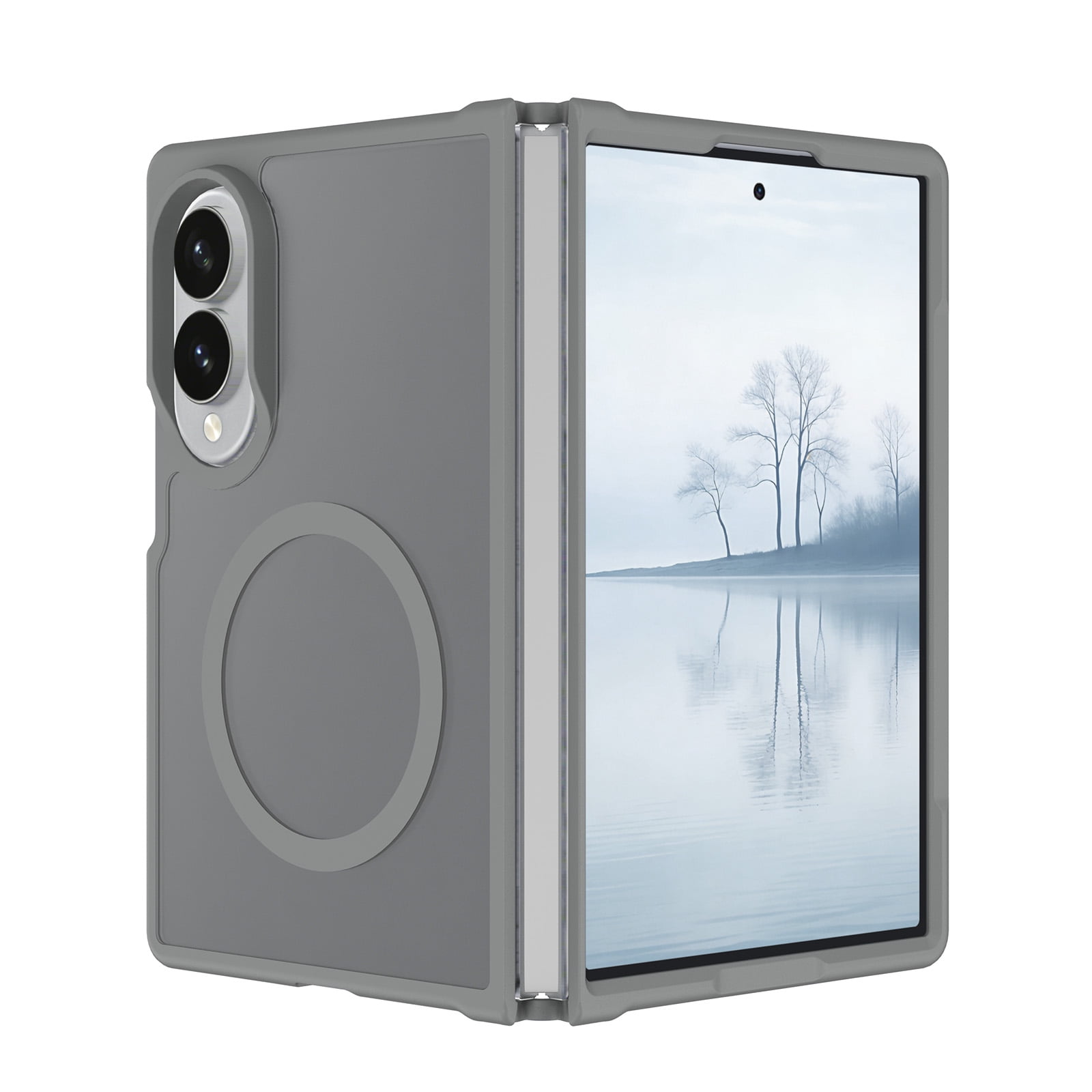 Poweltek Magnetic Translucent Matte Case for Samsung Galaxy Z Fold 8, Shockproof Compatible with MagSafe Accessory Slim Hard PC Back Protection Cover, Gray