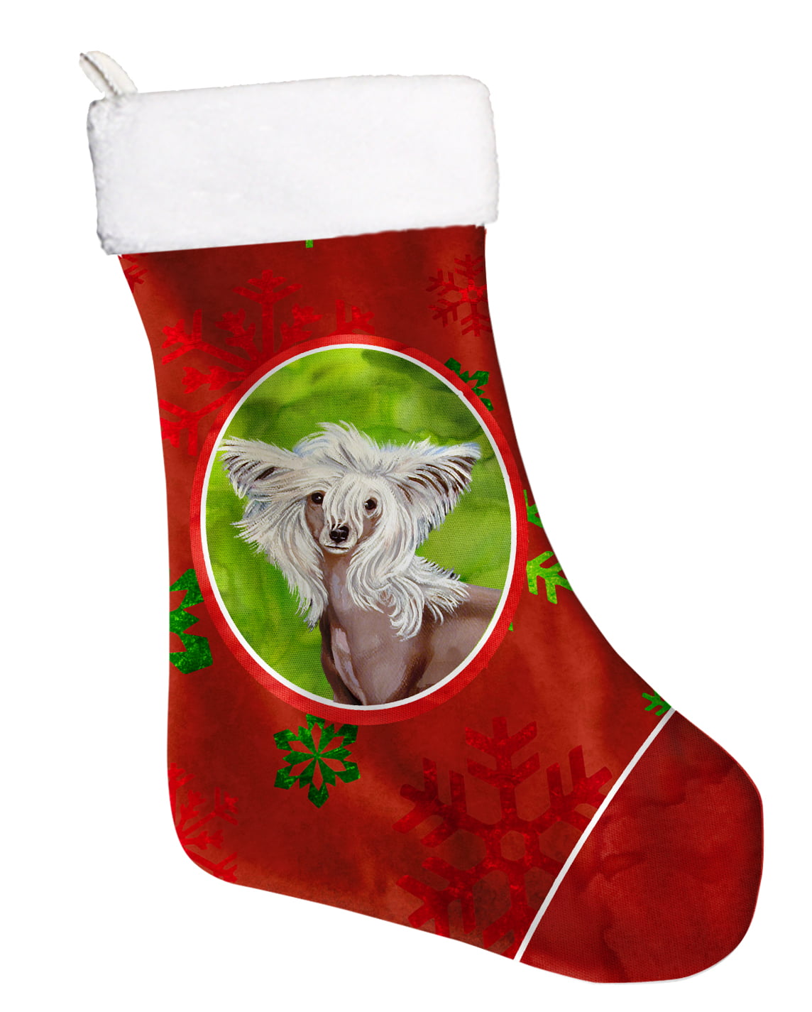Chinese Crested Red and Green Snowflakes Holiday Christmas Stocking ...