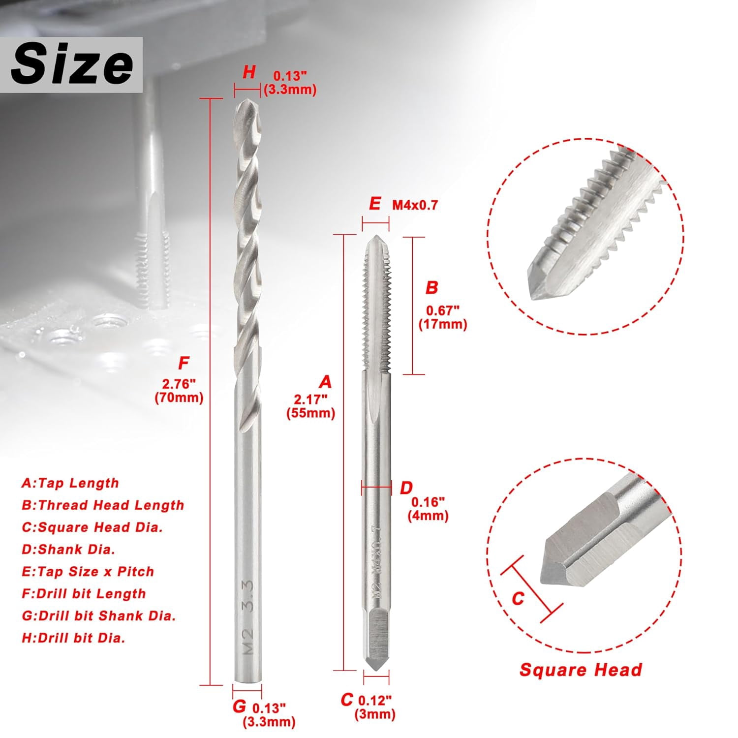 FRKSMD-M4 x 0.7 Tap and 3.3mm Drill Bit Set, M2 HSS Metric Drill and Tap Set, Machine Screw Tap Drill Bit Kit for Metal