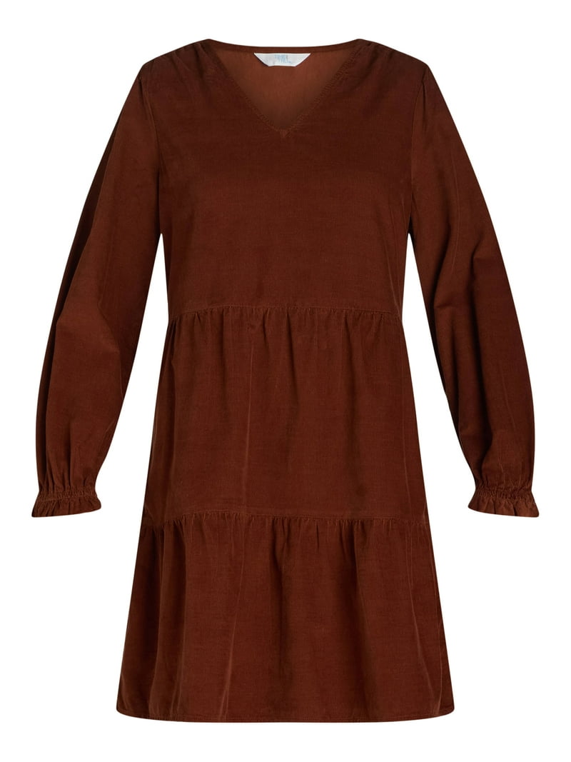 the tobie long-sleeve corduroy mini dress Tobie Mini Shirt Dress by Exquise in Brown, Size: XS at Anthropologie