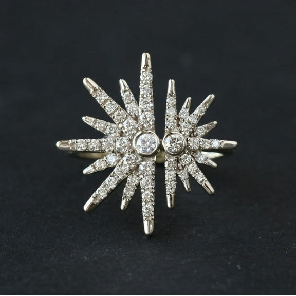 Starburst Diamond Ring, Micro Pave Diamond Star Design Ring, Statement Ring, Art Deco Ring, Promise Ring