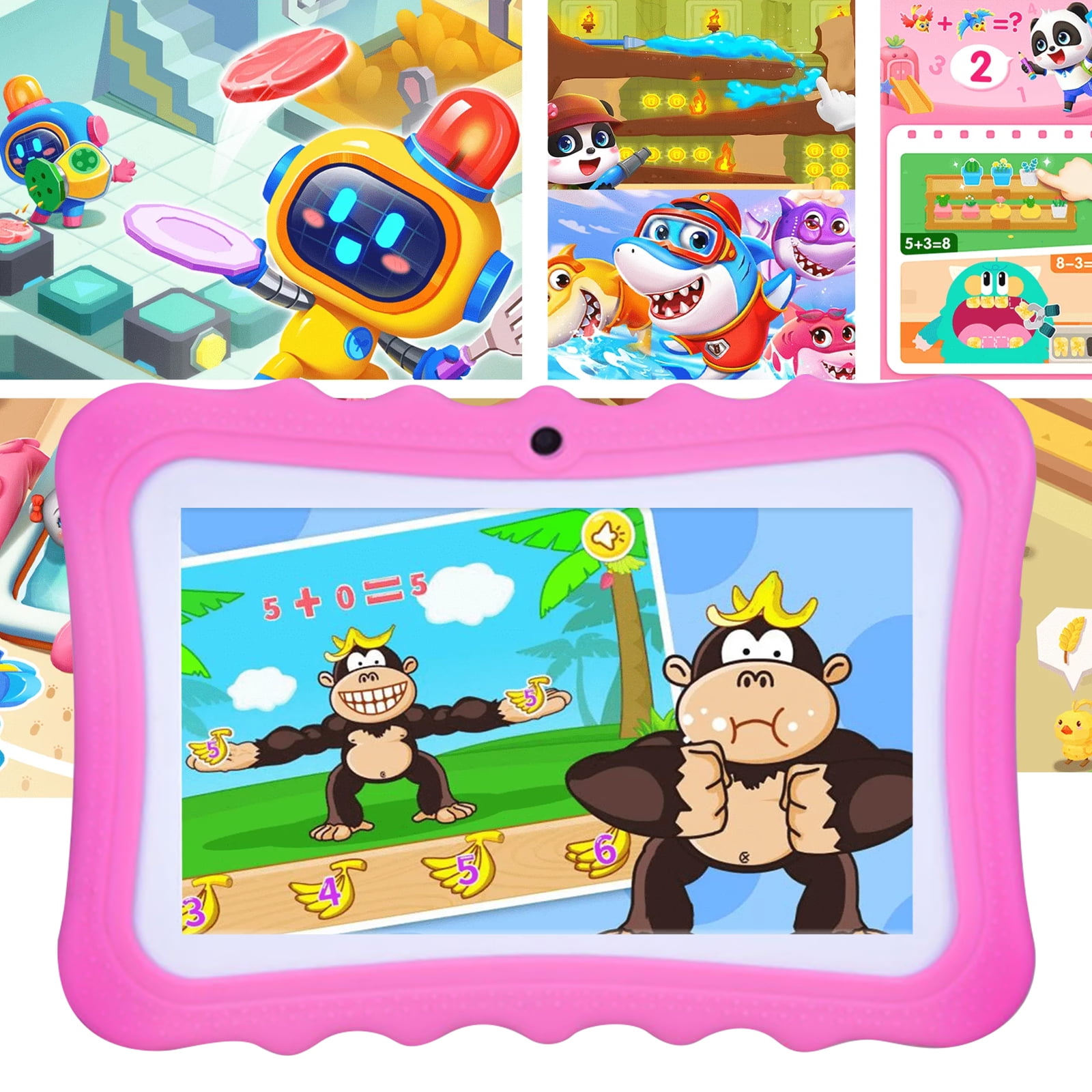 7" Kids Tablets, 2GB+32GB Storage Smart Tablets for Children Educational with Shockproof Case (Bluetooth, Wi-Fi, Android, Dual Camera, Pink)